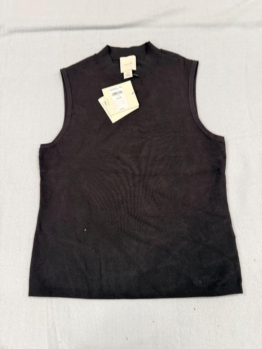 Calvin Klein Sweater Vest Womens S Black Knit Sleeveless Preppy Minimalist NWT